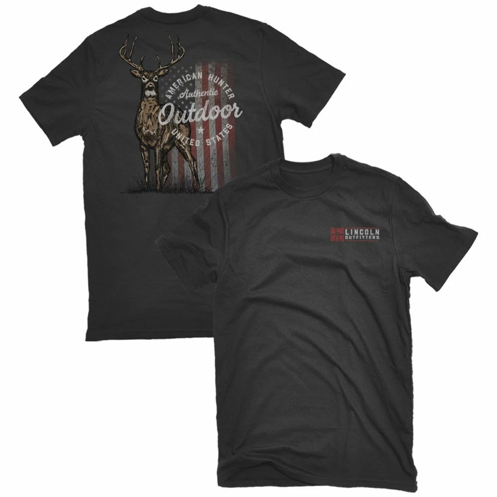 Lincoln Outfitters Men's Short Sleeve Whitetail Americana T-Shirt Washed Black - LO-144 - T-Shirts 3 Lincoln Outfitters Men's Short Sleeve Whitetail Americana T-Shirt Washed Black - LO-144 - T-Shirts