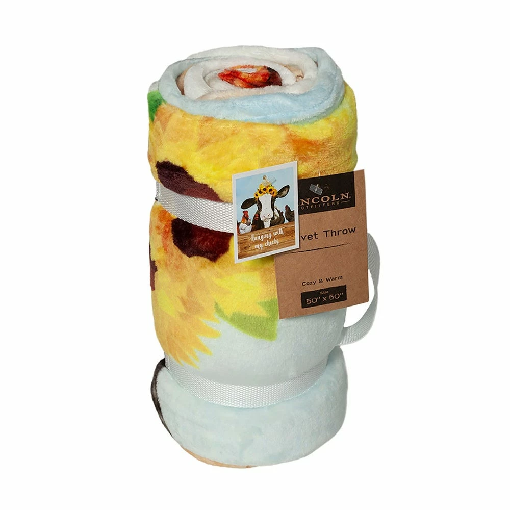 Lincoln Outfitters Hanging with My Chicks Cow Printed Velvet 50 x 60 Throw - RK-PHVEL-CHIK - Blankets & Bedspreads 3 Lincoln Outfitters Hanging with My Chicks Cow Printed Velvet 50 x 60 Throw - RK-PHVEL-CHIK - Blankets & Bedspreads