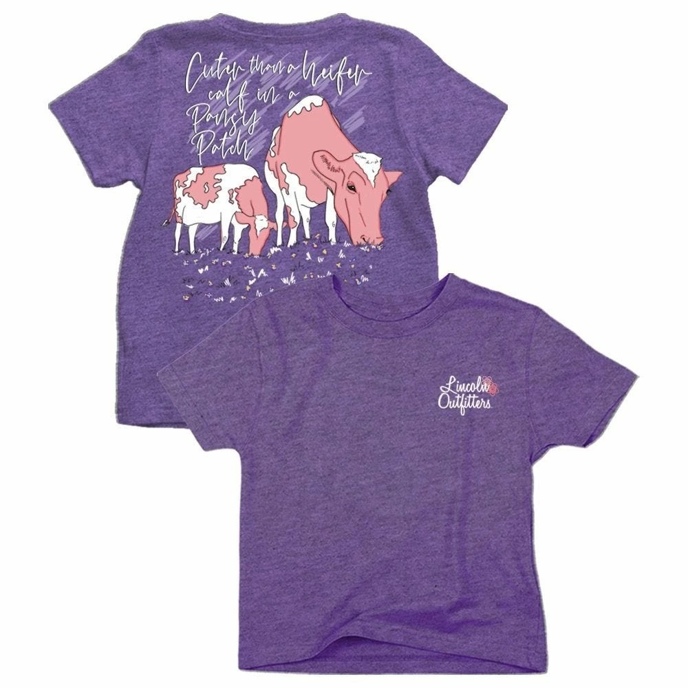Lincoln Outfitters Youth Girl's Heifer in a Pansy Patch Short Sleeve T-Shirt - LOY-24 - T-Shirts 3 Lincoln Outfitters Youth Girl's Heifer in a Pansy Patch Short Sleeve T-Shirt - LOY-24 - T-Shirts